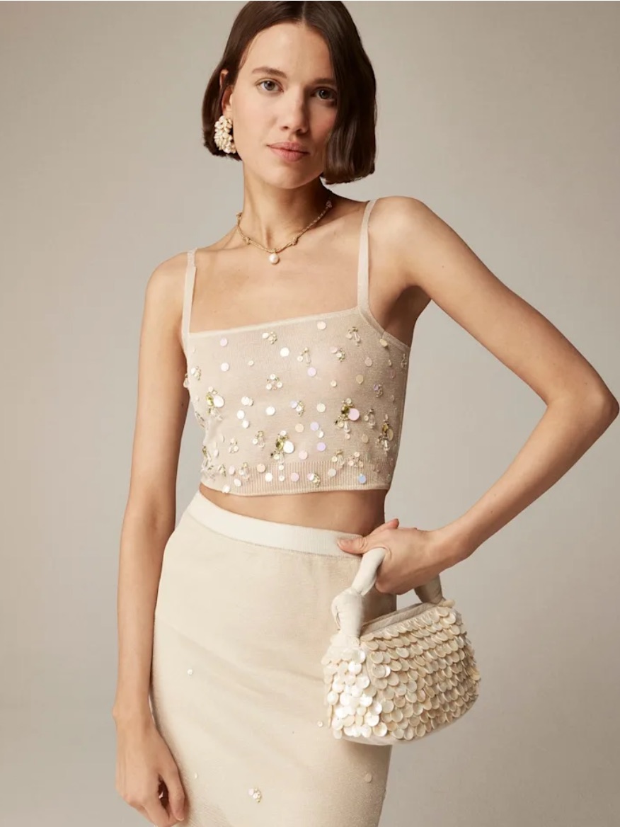 Nwt Rare J Crew Collection Cropped Sheer Cami Tank W Sequins - S